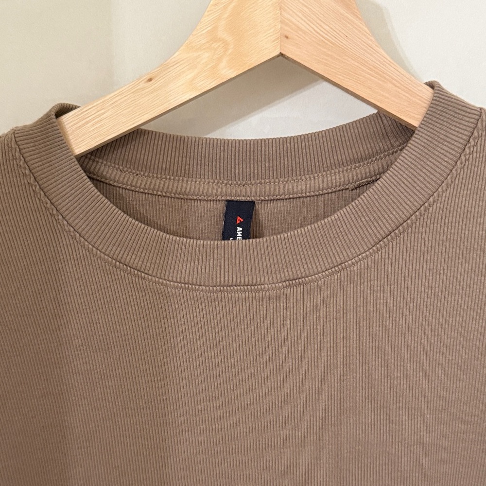 American Giant Women’s Lux Fitted Ribbed Crew Tee Pine Bark Brown Shirt L - Picture 3 of 4
